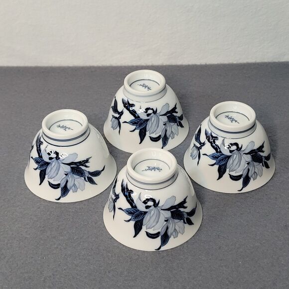 Vintage Otagiri OMC Japan Porcelain Tea Cups White & Blue Floral Set of 4 - Picture 1 of 11